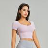 [Carefully Selected] Cross Mesh Backless Yoga Wear, Square Collar, Semi-fixed Cup, Shockproof High-elasticity, Breathable Fitness Short-sleeve for Wom