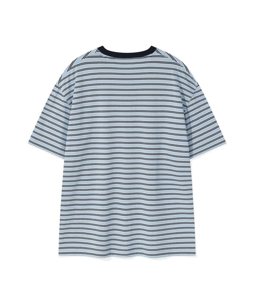 WACKY WILLY Kiki Wappen Color Block Stripe Short Sleeve T-Shirt Blue