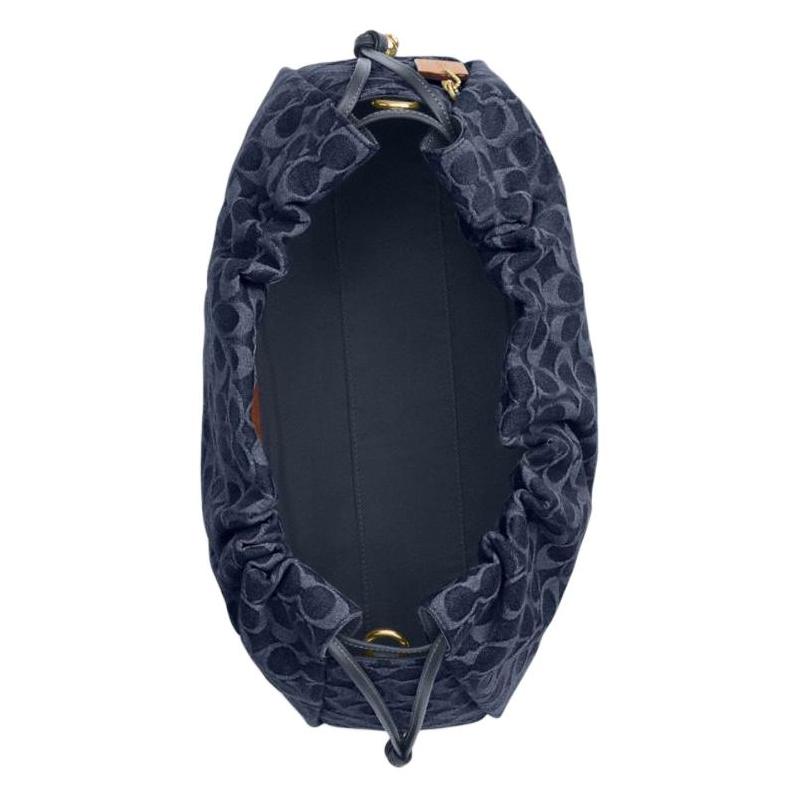 Coach Faye 38 Classic Presbyopia Brand Gold Logo Drawstring Closure Detachable Shoulder Strap Denim Handbag Large Women's Indigo