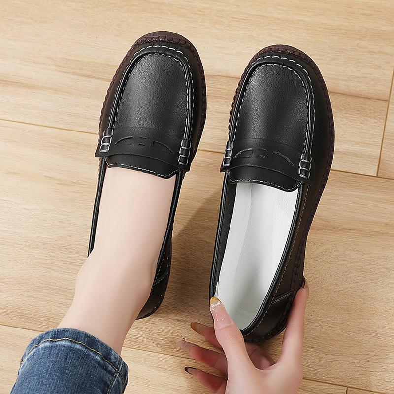 

Женские простые серые лоферы кожаные мокасины для вождения комфортные балетки повседневные слипоны большого размера черная обувь 36 чёрный
