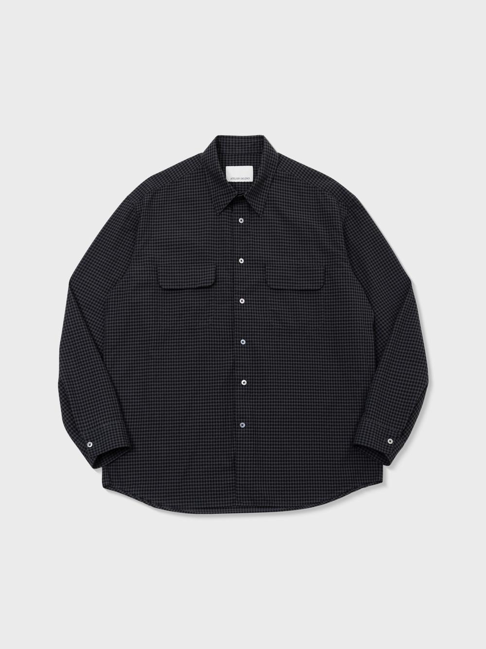 Atelier Deldio Seersucker Gingham Check Officer Shirt (Black) M