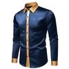 Men S Fashion Satin Smooth Color Block Long Sleeve Shirt