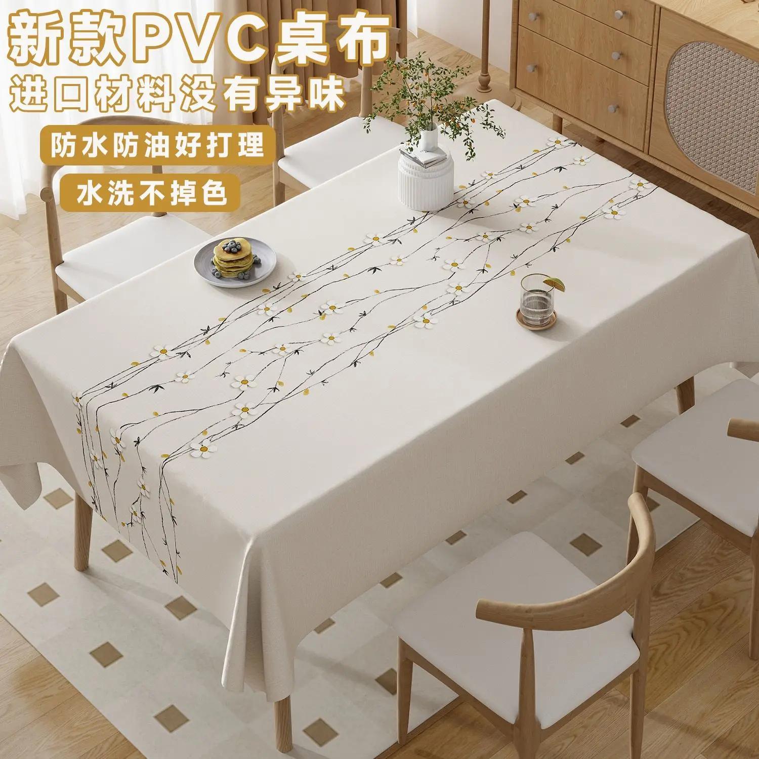 Waterdichte Oliebestendige Hittebestendige PVC Bureau Mat Wit Bedrukte Eettafelkleed Rechthoekig High-end Stofdichte Tafelhoes 90x150cm