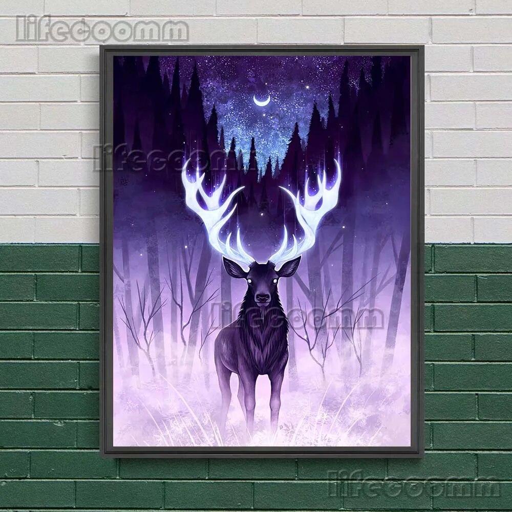 Animal Of Walk Amongst The Stars Surreal Mysterious Art Print Fox,Tiger,Lion,Phoenix Abstract Wall Art Canvas Print Home Decor No Frame