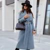 Trendy Women's Long-Sleeve Tie-Waist Wool Coat