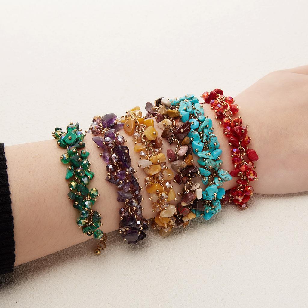Bohemian Colorful Natural Stone Beaded Bracelet Handmade Multi-Layer Natural Gravel Crystal Bracelet
