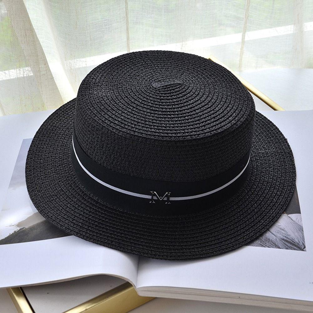 Caps Big Brim Panama Hats Summer Sunscreen Hats Letter M British Beach Caps Women Straw Hats