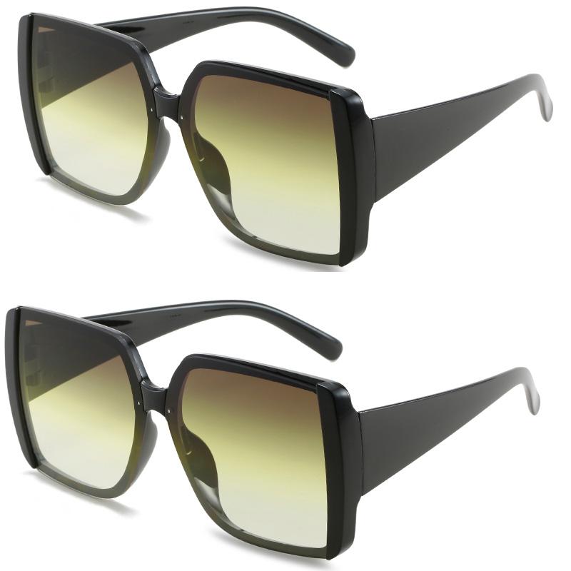 2PCS Large Frame Square Sunglasses Women Men Gradient Fashion Brand Sun Glasses Beach Travel Male Female Glasses UV400