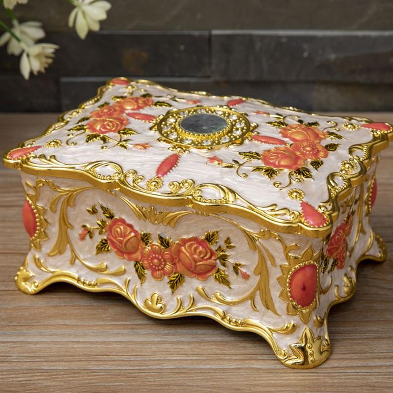 Elegant Zinc Alloy Jewelry Box With Rhinestone Decor Multi-Layer Compartment Storage Women Gold/ Finish