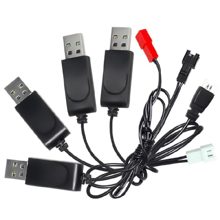 High Efficient 3.7V USB Charger Cable Line 4 Various Kind Connectors Cord Wire for Lithium Battery Devices Black