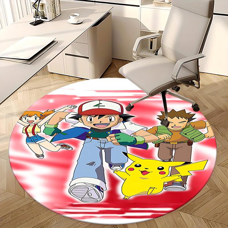 1pc Pokemon Pikachu & Friends Round Carpet - Anime Design Chair Mat for Office, Home Decor, Living Room, Bedroom