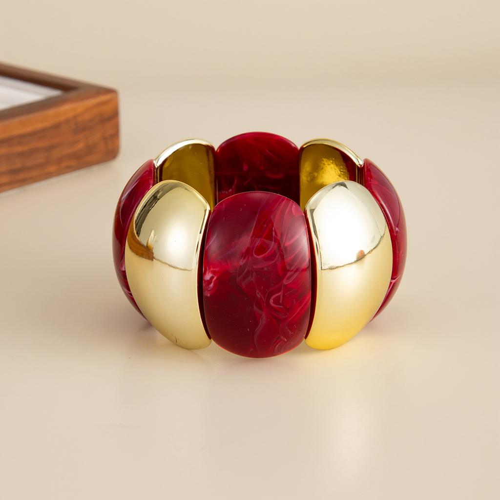 Angora Red Smudge Curved Resin Bracelet, Fashionable Elbow Beaded Splicing Elastic Bracelet