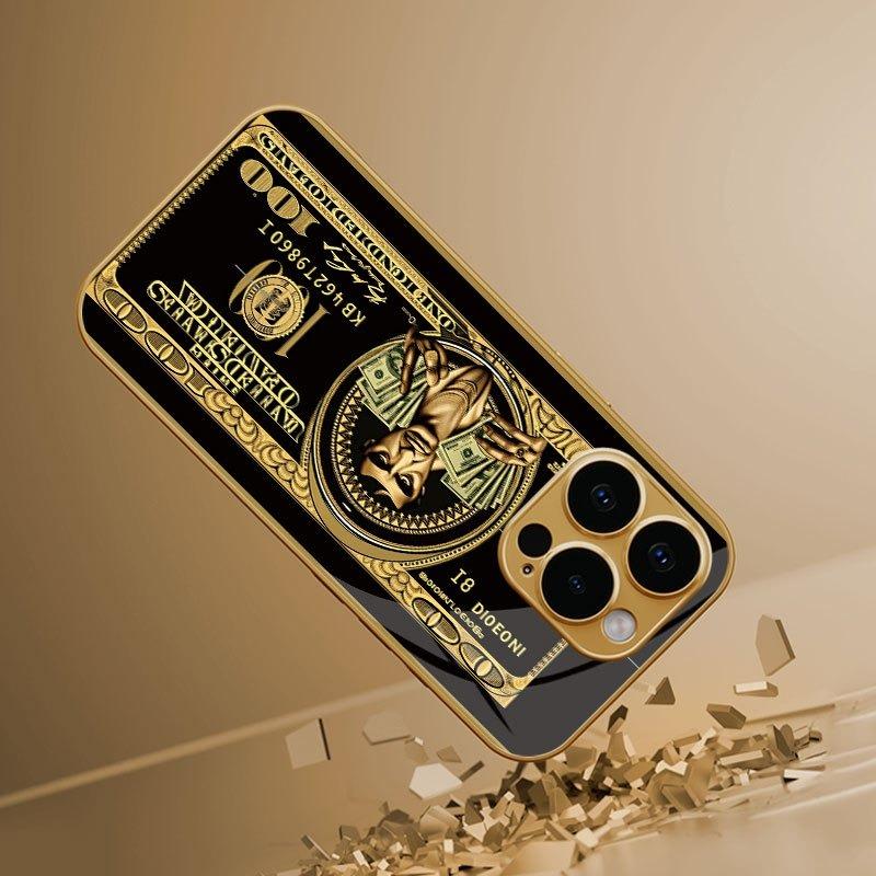 Art Design for a Golden Banknote Tempered Glass Phone Case For Samsung Galaxy S25 S24 S23 Ultra Plus FE Lens Shockproof Cover