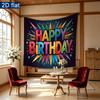 Balloons and Cake Happy Birthday Party Banner, Colorful Polyester Backdrop for Celebration & Photos