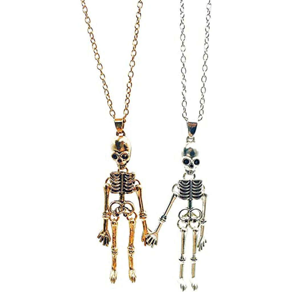 2 Stück Retro Skelett Punk Geist Halsketten Halloween Halskette für beste Freunde Paare Händchen halten Totenkopf Halsketten Geschenke