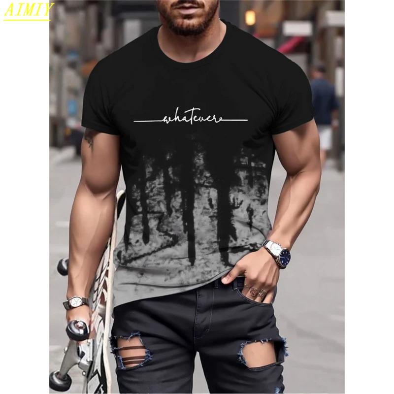 Mote Sommer 3D Stripe Bokstavtrykk Herre T-skjorte Hip Hop Trend Harajuku Streetwear Casual O-hals Oversized T-skjorter Herre Topper