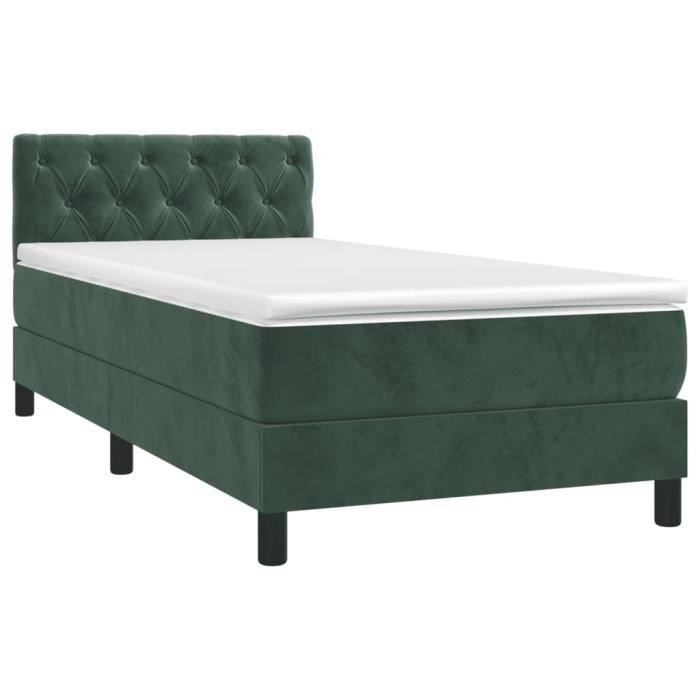3141452 vidaXL Lit à sommier tapissier et matelas Vert foncé 80x200 cm Velours