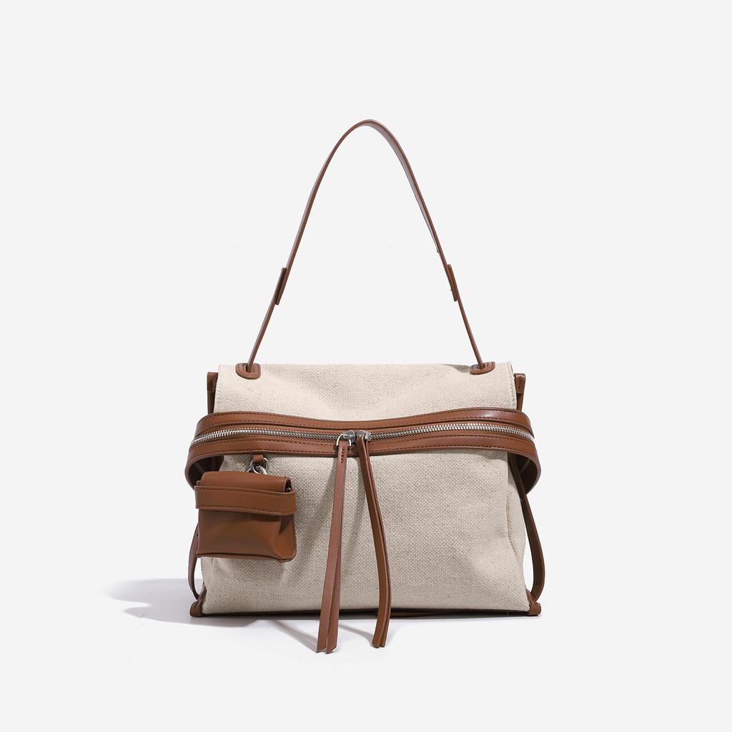French Niche Design Cotton-linen Patchwork Messenger Bag for Women, Large-capacity Canvas Tote Bag for Commuting, Shoulder and Crossbody Bag, New