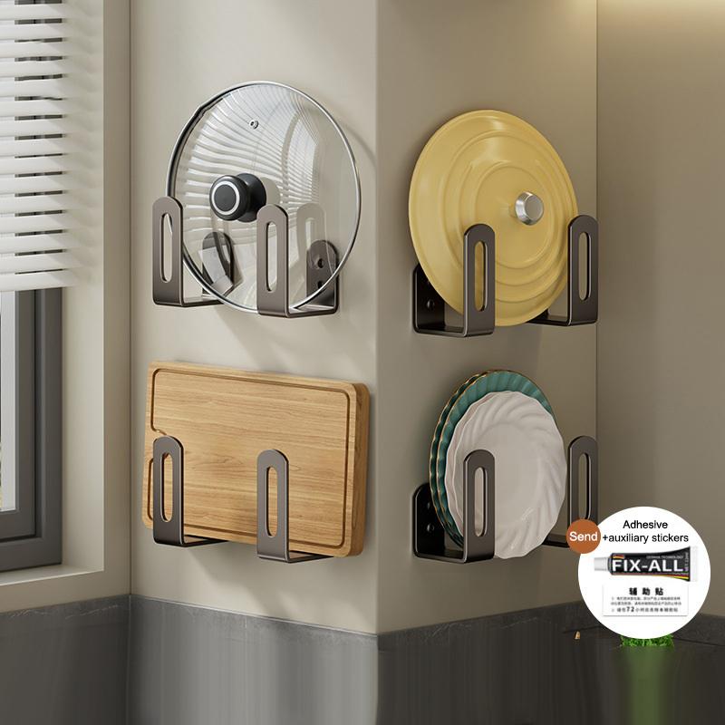 2/4/6/8Pcs Pot Lid Rack Pot Cover Cutting Board Holder Sponge Storage Shelf Kitchen Bathroom Wall Mounted Organizer Rack