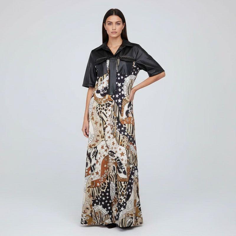 Didi Long Dress In Two-material Print with Patterns for Women HOLLY AND JOEY