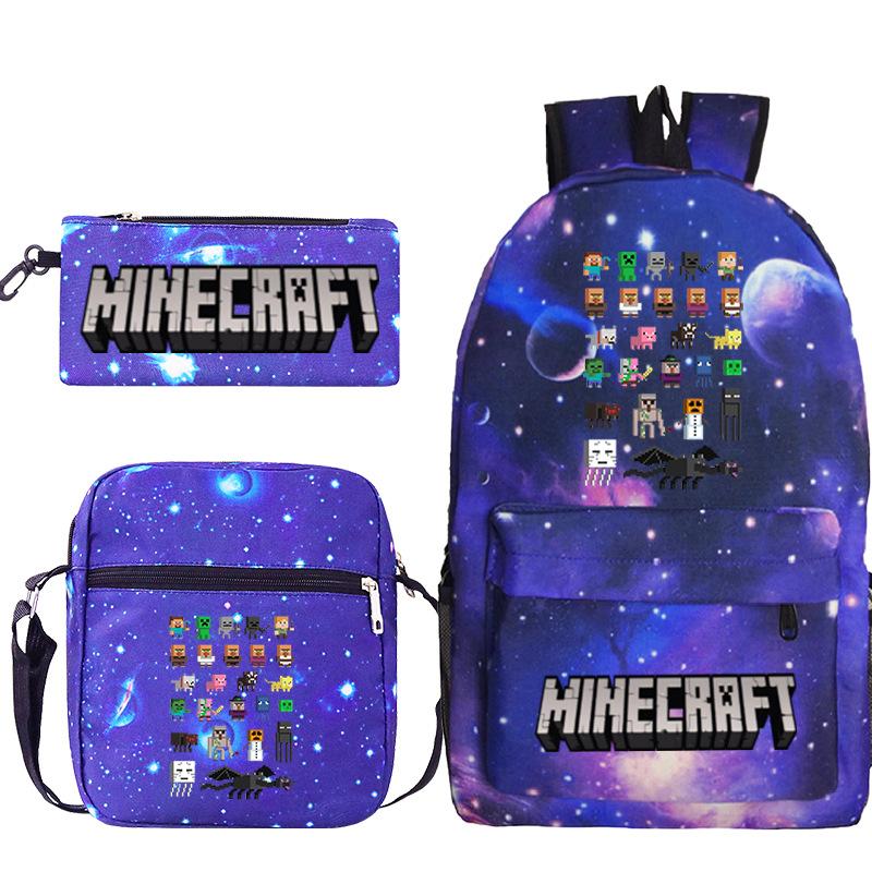 Minecraft Primary And Secondary School School Bag Children'S Backpack Backpack Shoulder Bag Pencil Case Three-Piece Set