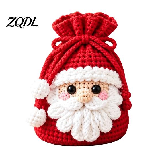 Santa Claus Crochet Pattern Christmas Pouch Kit, DIY Snowman Pouch, Cute Penguin Elk Bear Beginner Friendly Yarn Kit Designs, Storage Bag Craft