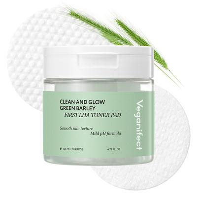 Veganifect Vegan Green Barley First LHA Toner Pads 60 Sheets Partial Pack Exfoliating Care Soothing Pack Korean Cosmetics (Official Effect)