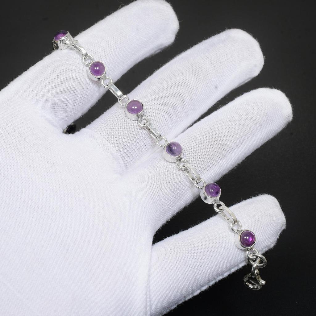 Bracelet en argent Sterling 925 fait à la main avec pierres précieuses en améthyste naturelle, bijoux en améthyste pour cadeaux