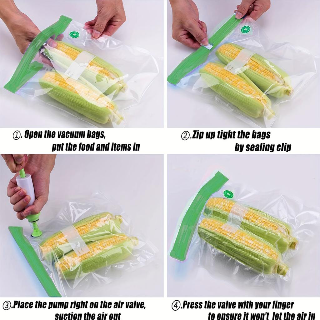 22packs ( 20pcs Vaccum Food Storage Bag and 2pcs Sealing Clips) Packaging Bags, Reusable Clear Vacuum Food Storage Bag