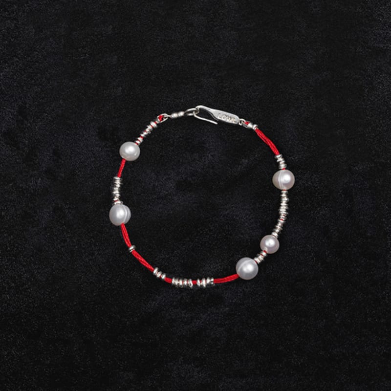 Lowool Red Thread Silver Pearl Bracelet