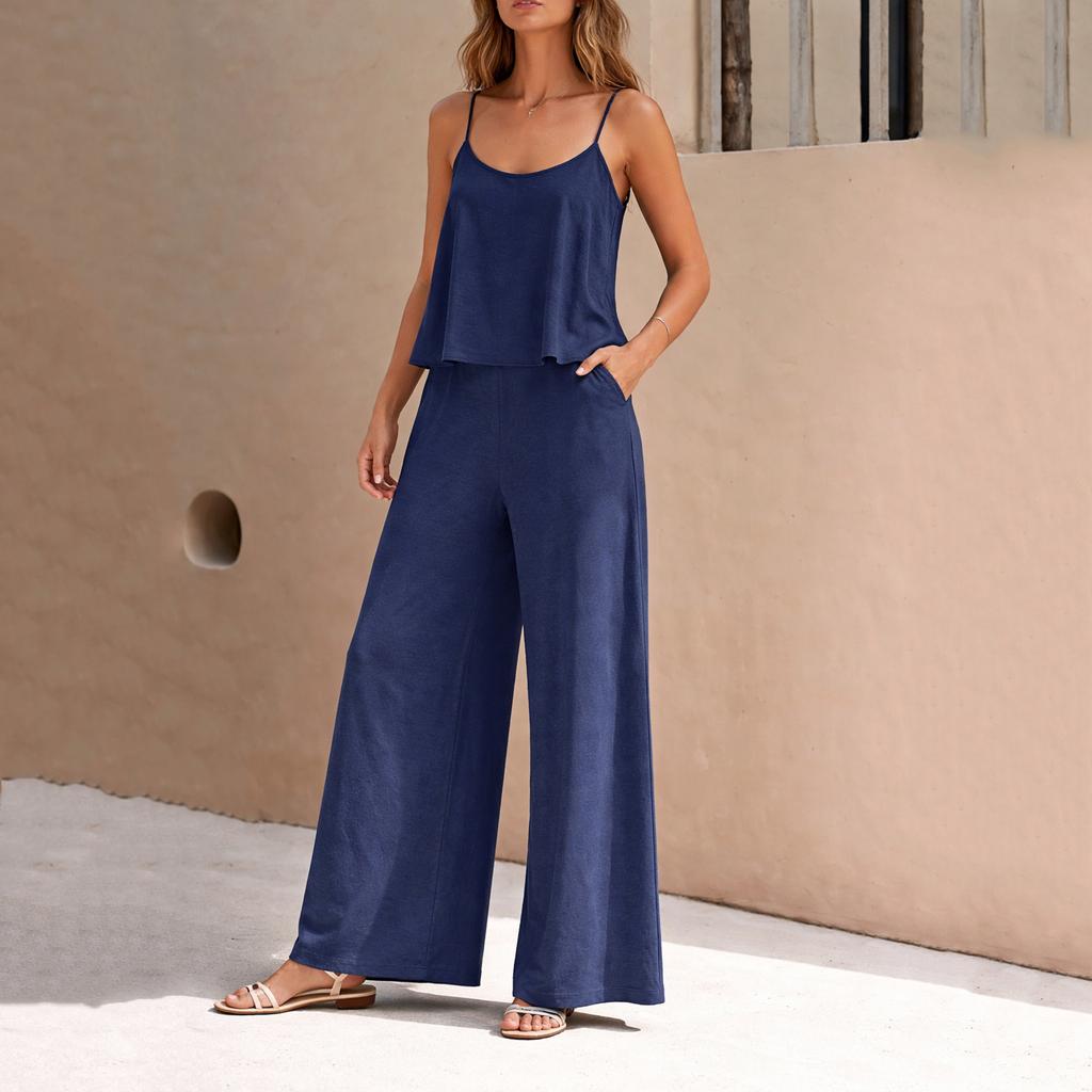 Damenmode Lässig -Farbe Elegant Zweiteiliges Set: Rundhals-Weste und Weitbeinige Hosen