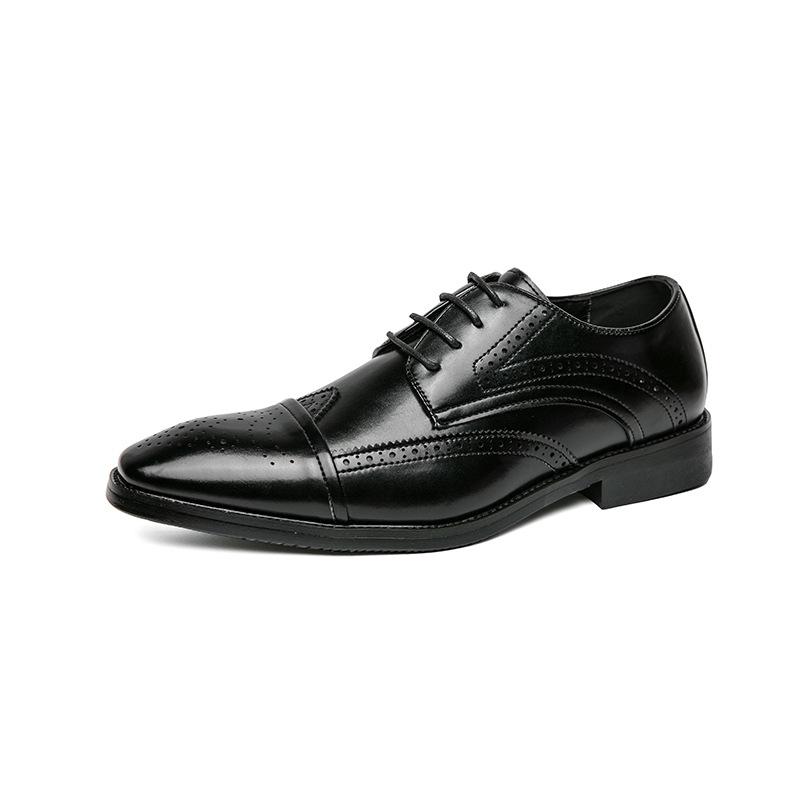 Fashion British style low-top leather shoes large size lace-up business dress shoes Brock pointed men's shoes