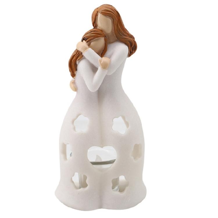 Resins Mother and Daughter Statue with Flickering Flameless LED Candle for Expressing Gratitudes to Mom Mother Day Gift 1