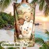 Teddy Bear Theme Beach Towel Personalized Custom Name & Text Soft Quick Dry Beach Towel for Swimming Travel