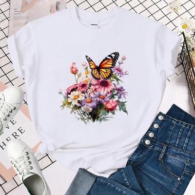 Premium T-Shirt unisex'S Mode Lustig Blume Schmetterling Buchstaben Druck unisex T-Shirt Lässig Lustiges T-Shirt Für Dame Mädchen Oberteil Tee