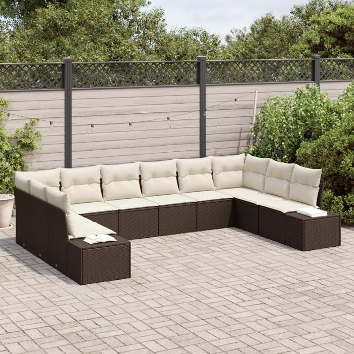 VidaXL Ensemble de canapé de jardin 10 pièces avec coussins poly rattan marron 3355907