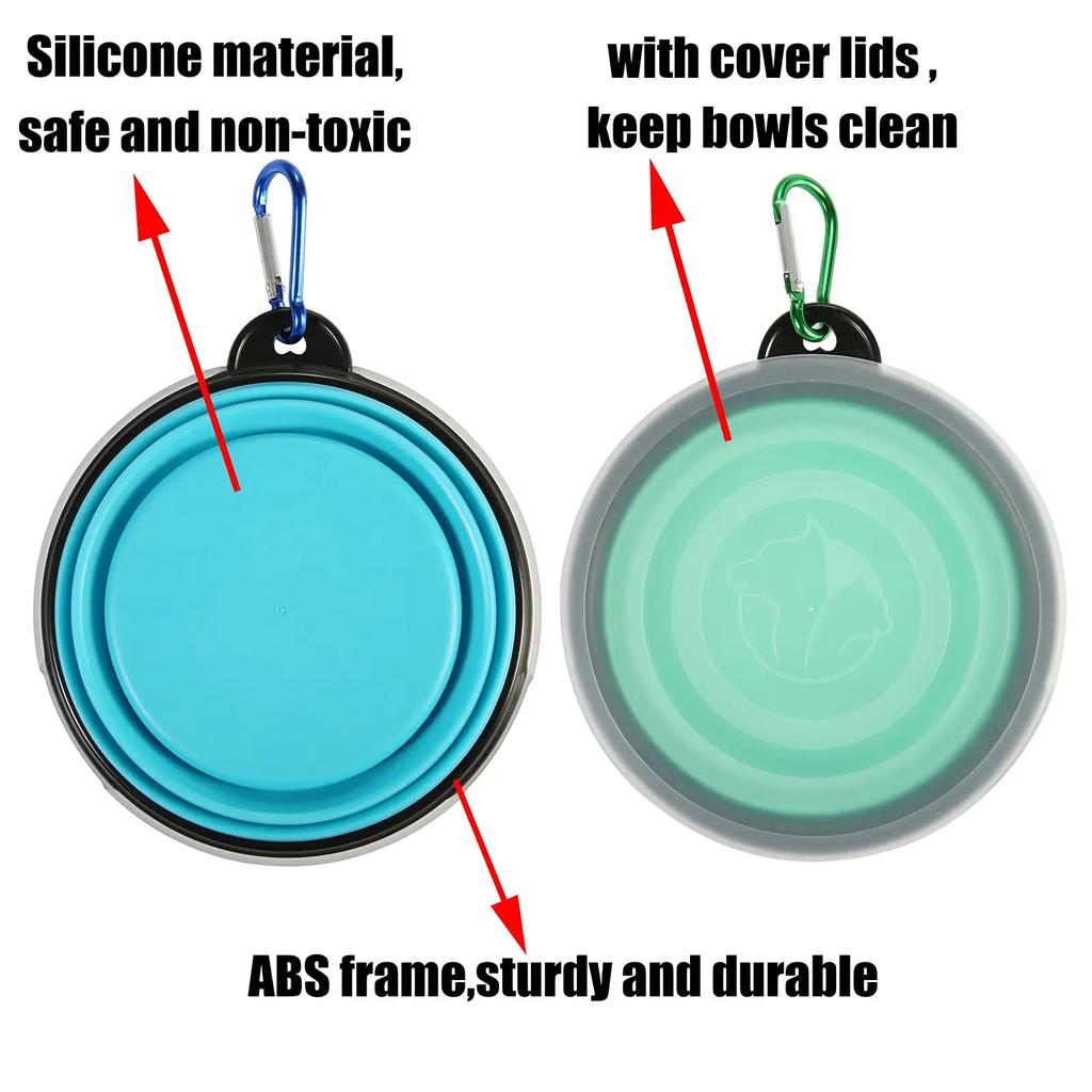 Faltbares Hundefutter-Wasserbecken aus Silikon mit Napfrändern für Haustiere auf Reisen im Freien, tragbar mit Haken für Tierbedarf, Futternapf