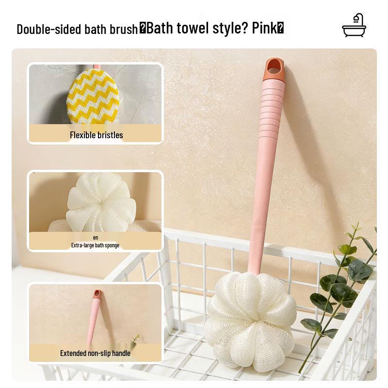 Double-Sided Long Handle Shower Brush with Soft Bristles and Mud Scraper