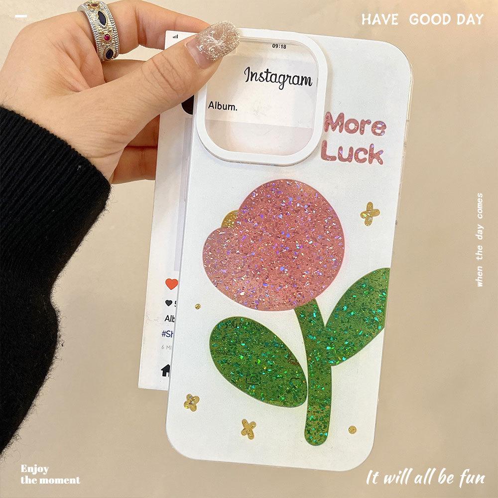 Glitter Tulips Suitable for Apple 16pro Mobile Phone Case IPhone 15 Protective Case 14 Niche High End Sense 13pro
