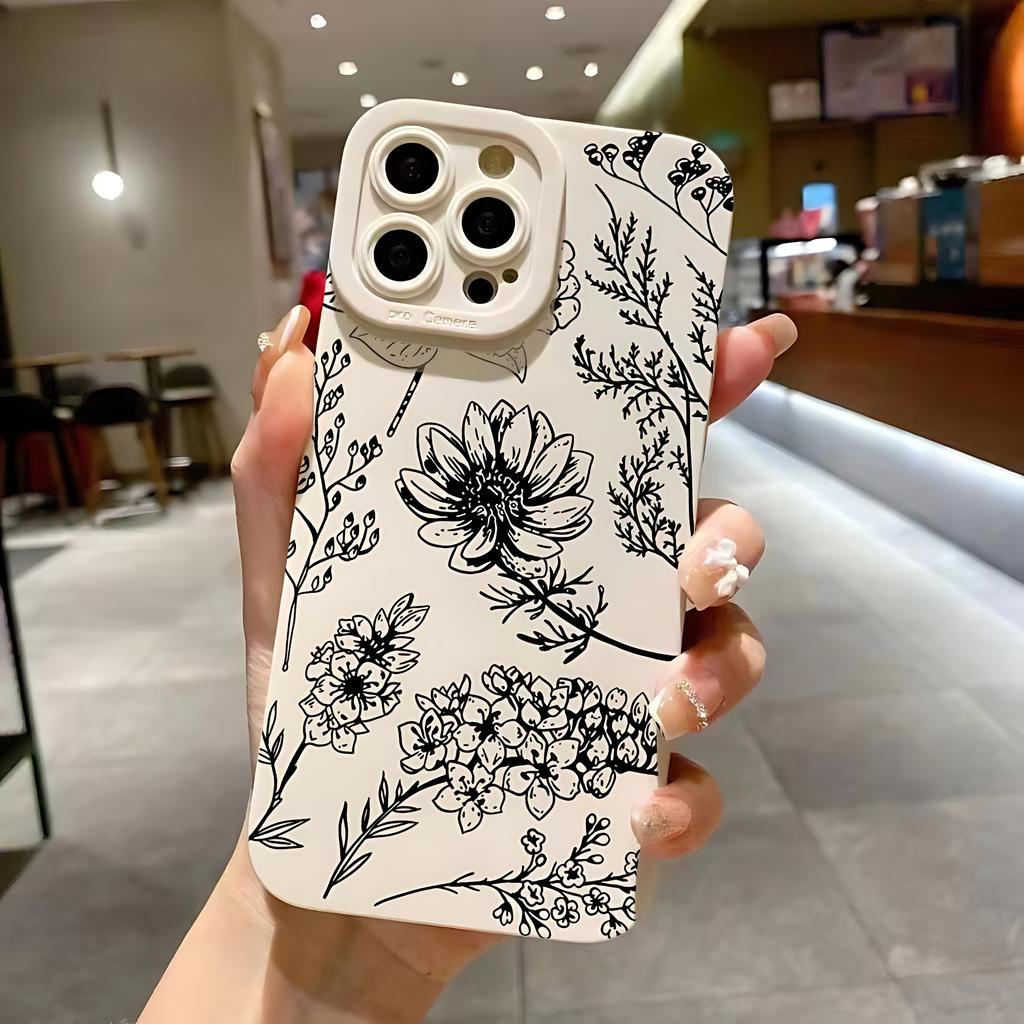 Black Floral Pattern Phone Case For Xiaomi Redmi 15 A3 A2 A1 14C 13C 12C 9T Note 15 14 13 12s 12 11 9S Pro Plus 4G 5G Back Cover