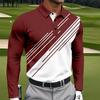 3D Digital Comfortable Going Out Men's Long-sleeved Contrasting Color Printing Polo Shirt for In Summer Fashion Men's Clothing
