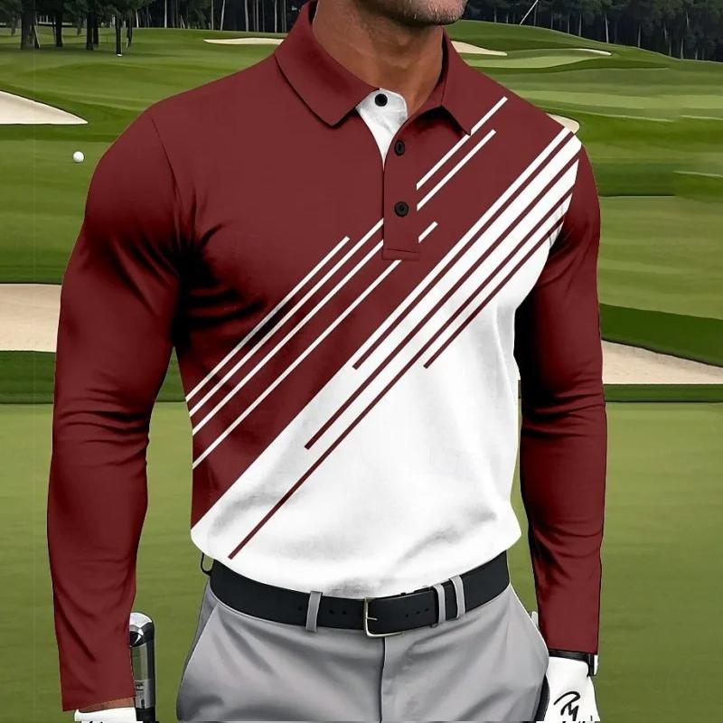 3D Digital Comfortable Going Out Men's Long-sleeved Contrasting Color Printing Polo Shirt for In Summer Fashion Men's Clothing