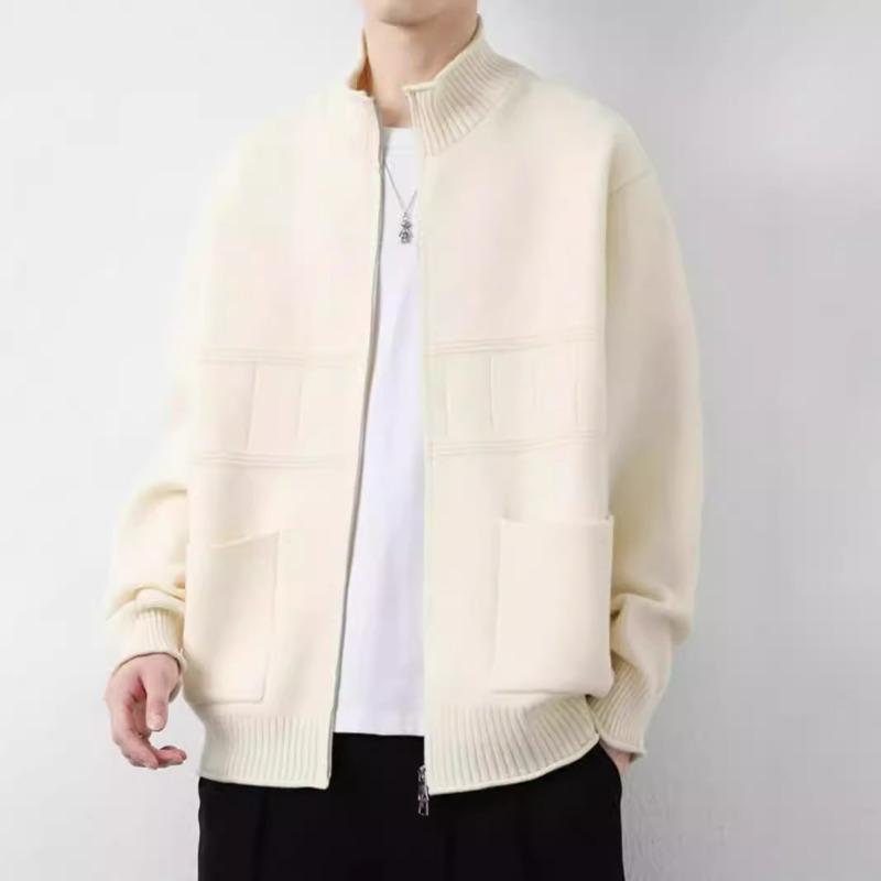 Men Stand Collar Loose Long Sleeve Knitted Cardigan Casual Outerwear