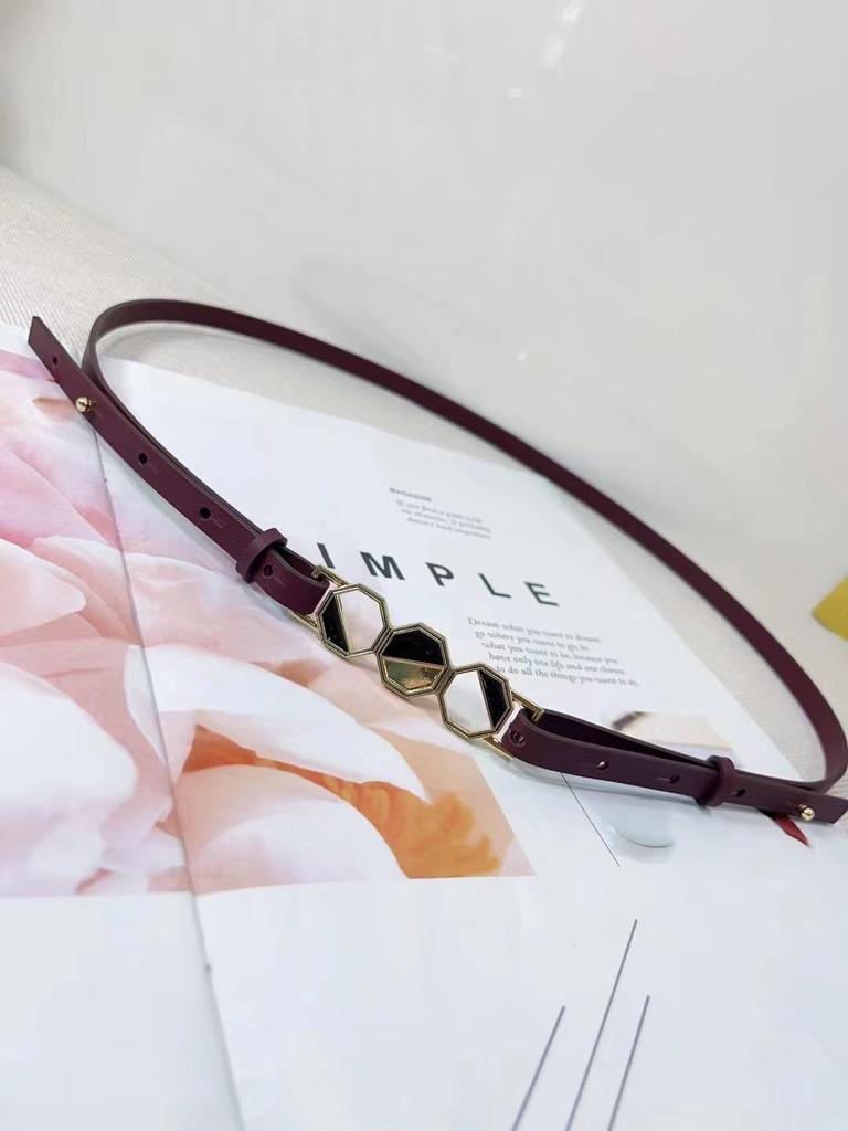 Genuine Leather Geometric Buckle Thin Waist Belt for Women