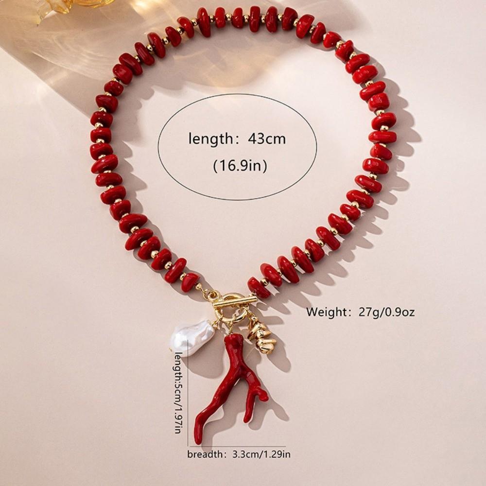 Baroque Pearl Coral Beads Necklace Red Bridal Jewelry Accessories Wedding Party