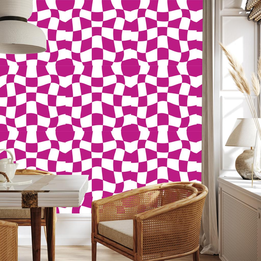 Wallpaper Casual Checkerboard Purple for Living Room and Bedroom 50x1000