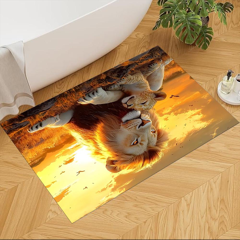 Lion And Cub Bond Non-Slip Home Carpet Design for Office Decor Living Room Bedroom Gift