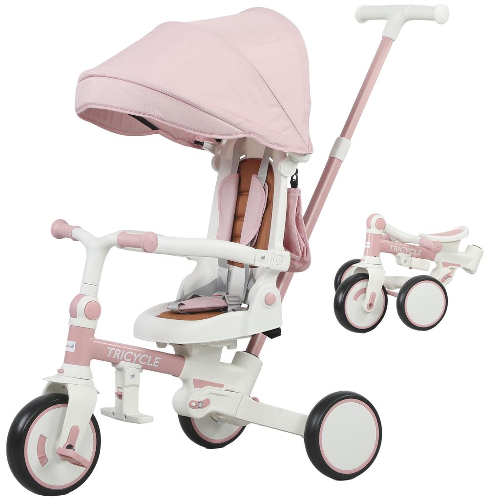 5-in-1 Children's Tricycle, Push Handle, Removable Cover, 96.5x49x101 cm, Pink