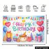 2D Watercolor Happy Birthday Backdrop with Cupcake and Balloons Party Banner