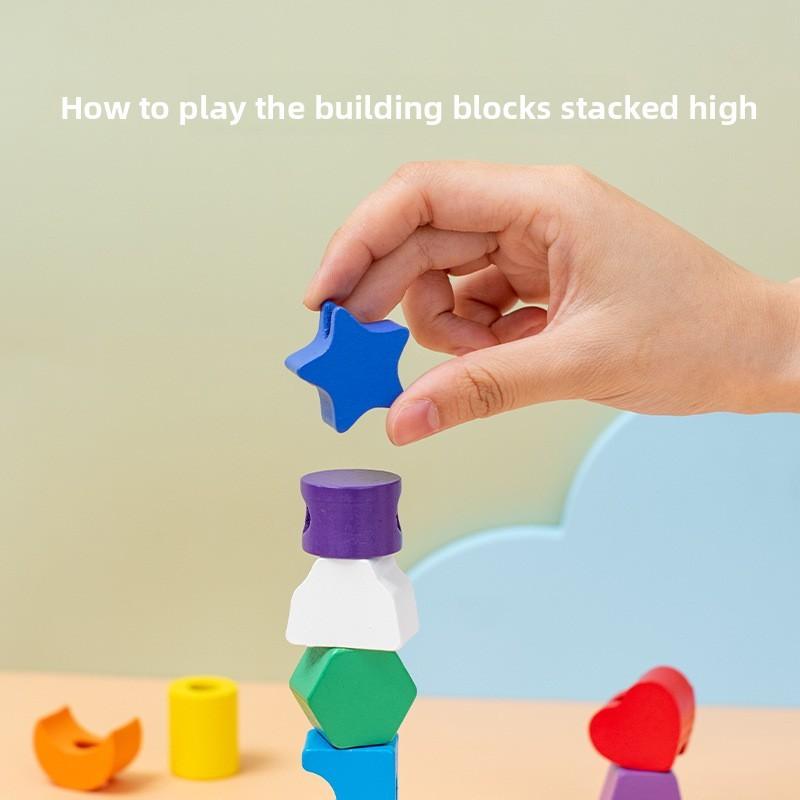 Wooden Theme Fruit Strand Building Blocks Color And Shape Matching Children Toys